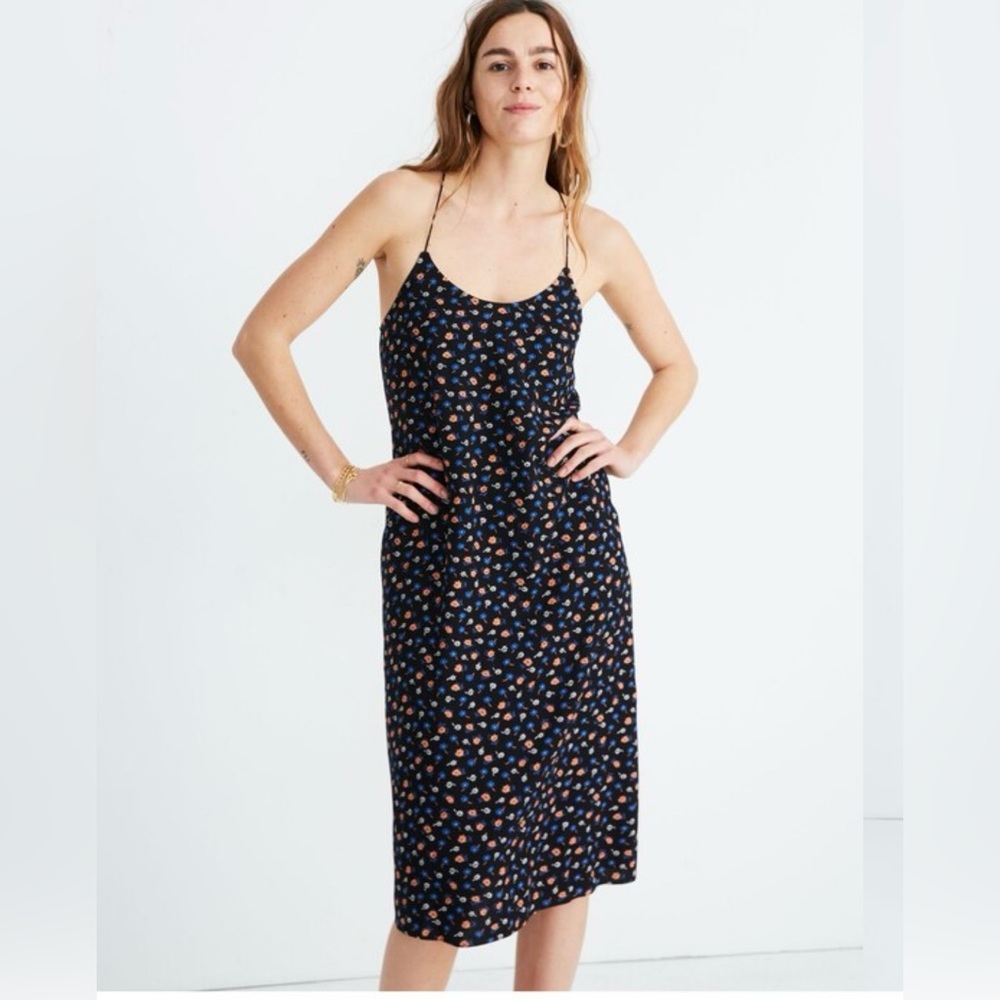 Madewell Tie-Back Slip Dress in Prairie Posies Floral True Black size 8
